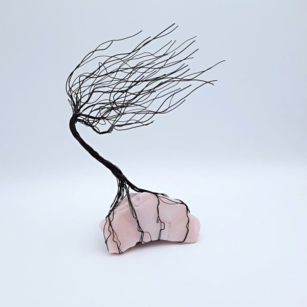 Pink Milk Glass Antiqued Copper Wire Spirit Tree #2057