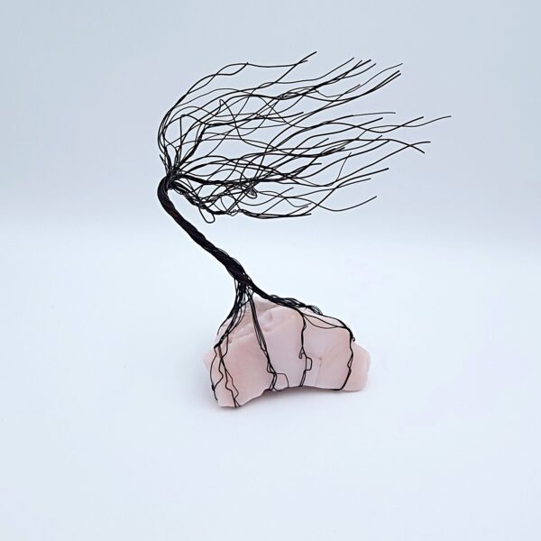 Pink Milk Glass Antiqued Copper Wire Spirit Tree #2057