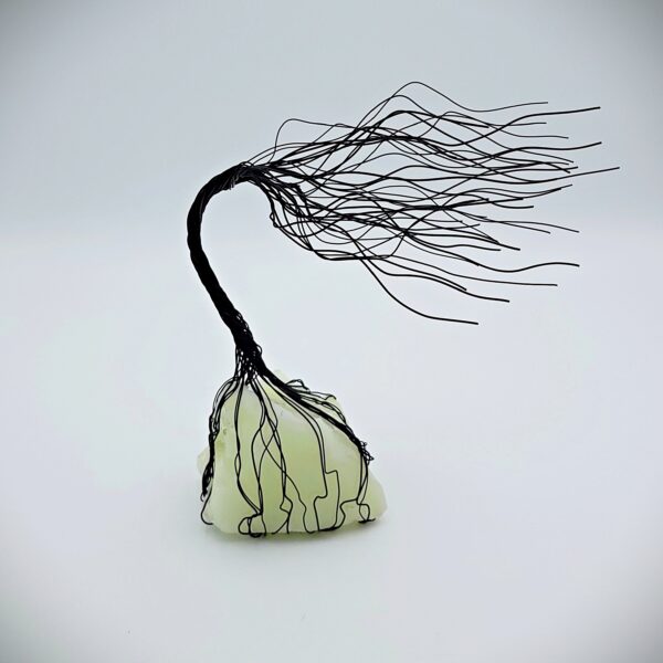 Yellow Milk Glass Antiqued Copper Wire Spirit Tree #2058