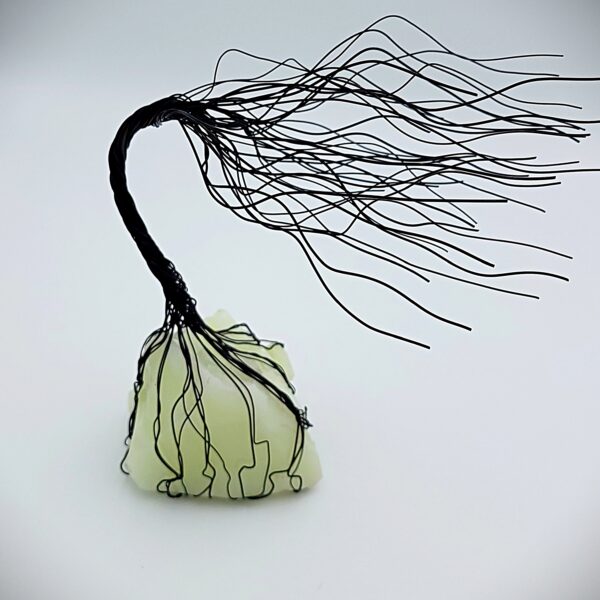 Yellow Milk Glass Antiqued Copper Wire Spirit Tree #2058