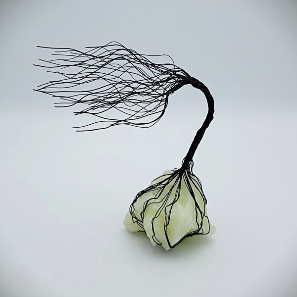 Yellow Milk Glass Antiqued Copper Wire Spirit Tree #2058