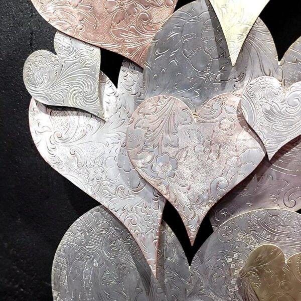 Silver-Plated Heart Cloud #1568 Vertical Vintage Upcycled Copper Brass Wall Art Sculpture