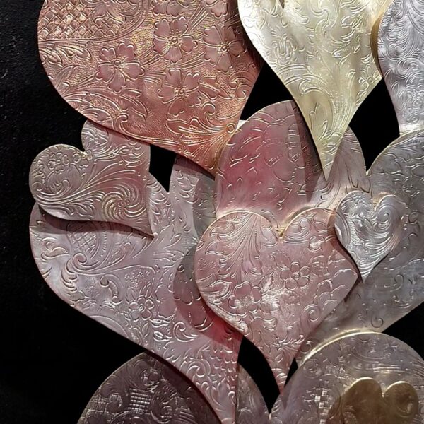 Silver-Plated Heart Cloud #1568 Vertical Vintage Upcycled Copper Brass Wall Art Sculpture