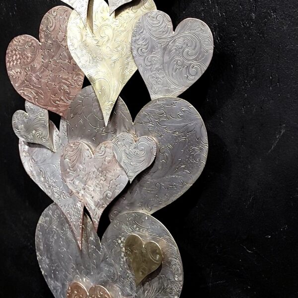 Silver-Plated Heart Cloud #1568 Vertical Vintage Upcycled Copper Brass Wall Art Sculpture