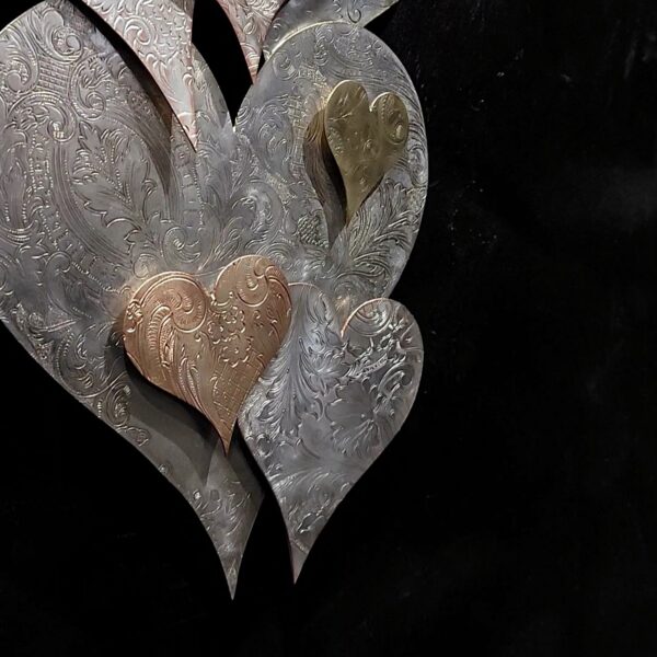 Silver-Plated Heart Cloud #1568 Vertical Vintage Upcycled Copper Brass Wall Art Sculpture