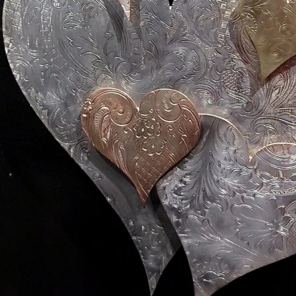 Silver-Plated Heart Cloud #1568 Vertical Vintage Upcycled Copper Brass Wall Art Sculpture