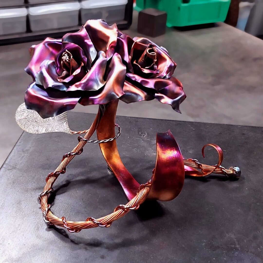 Us Heart Copper Rose Sculpture Flame