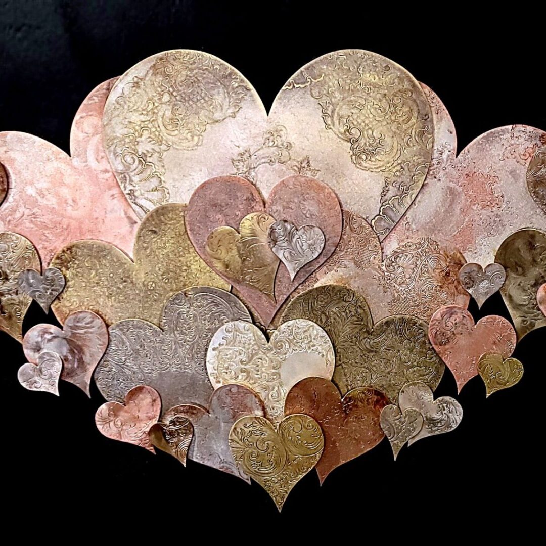 Copper Silver Heart Wall Art