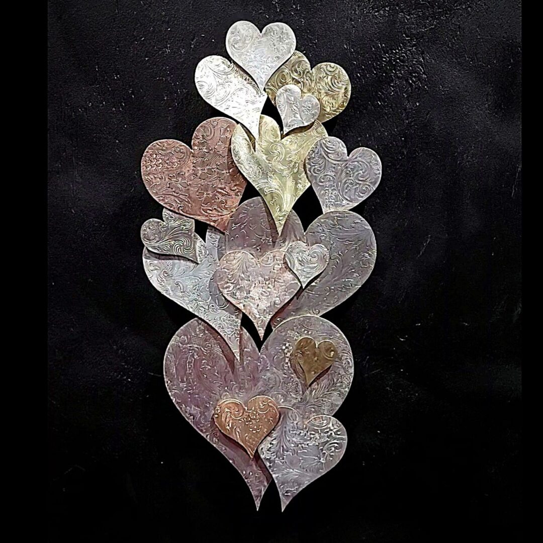 Silver-Plated Heart Cloud #1568 Vertical Vintage Upcycled Copper Brass Wall Art Sculpture