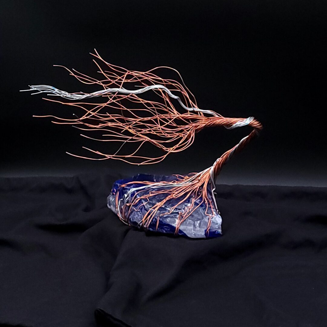 Blue Glass Copper & Silver Wire Spirit Tree #2013