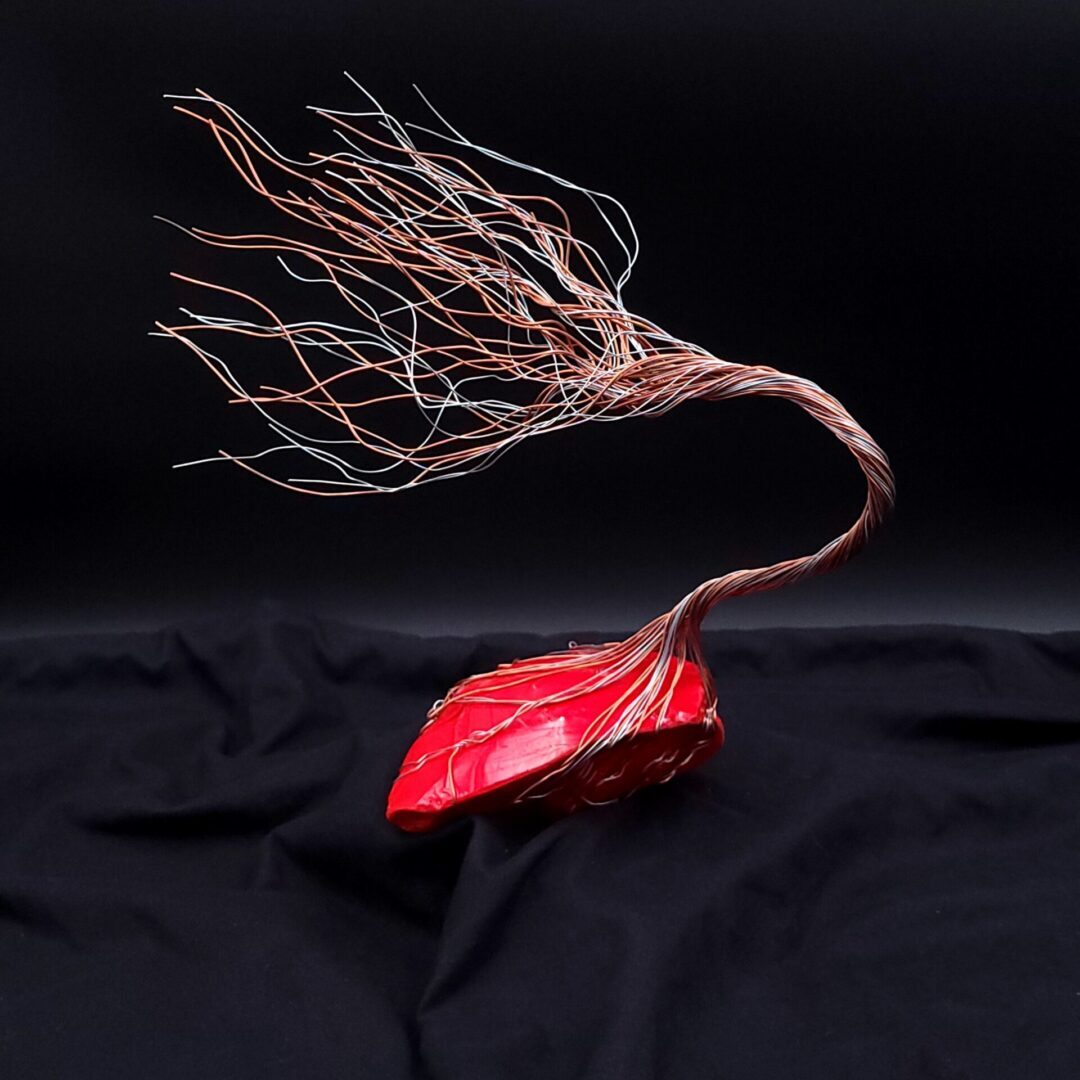 Red Glass Copper & Silver Wire Spirit Tree #2019