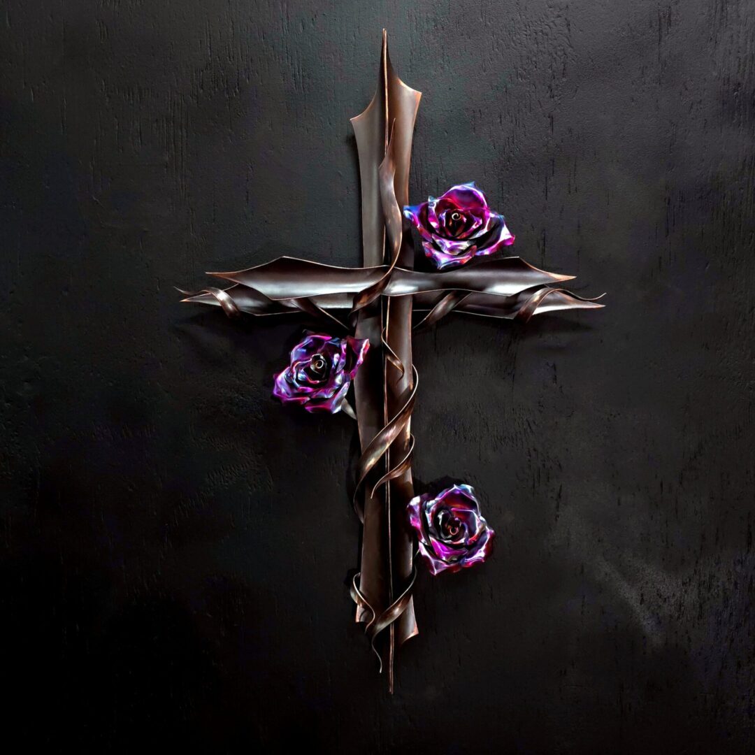 Serenity Copper Cross Metal Wall Art Rose Door Crucifix Religious Housewarming Gift