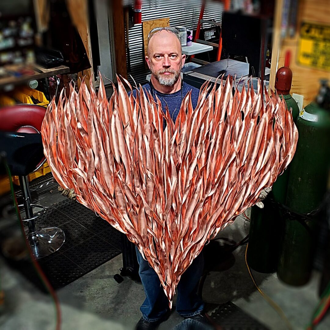 Flame Heart Copper Wall Art Sculpture Bright 46in