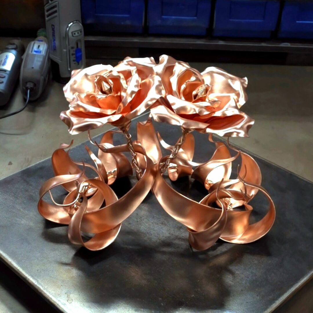 Unity Copper Rose Sculpture Bright