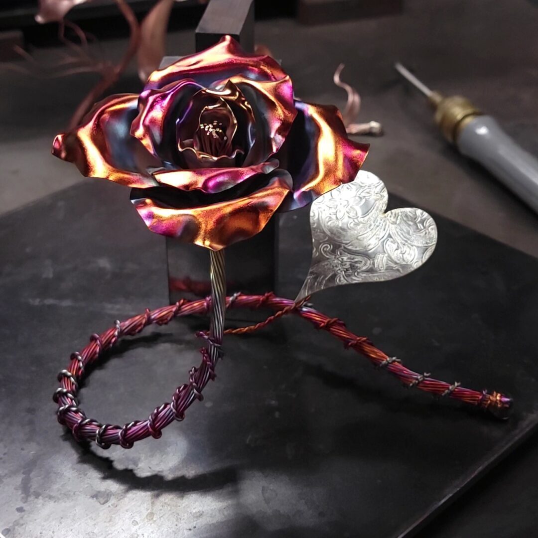 Just Thinking About You Copper Rose Sculpture Flame